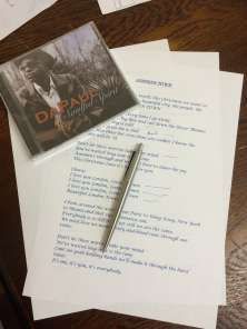 A copy of DaPaul's handwritten album lyrics 